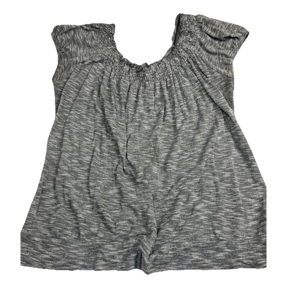 Carol Rose Top Short Sleeve Ruffle Smocked Blouse Gray Large Peasant Boho Summer - Picture 3 of 5